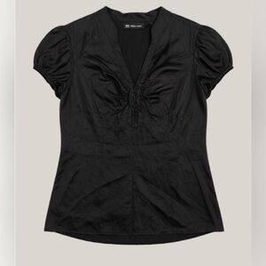 100% Silk Black Puff Sleeve Blouse - Size 6